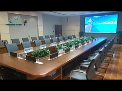 Monitor retráctil motorizado con micrófono de cuello de ganso